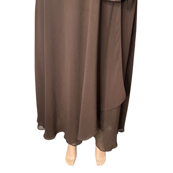 Evan Picone Swing Dress Womens 16 Chocolate Brown Chiffon Flowy Ruffles - Picture 7 of 16
